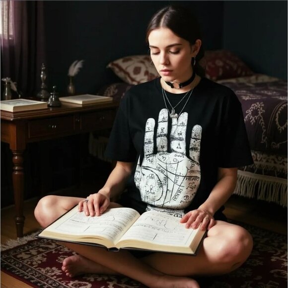 Palm Reader Graphic Tee W/ Occult Design & White Print – Blackcraft Unisex NWT - Picture 2 of 4
